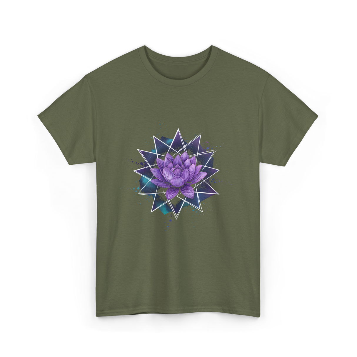 Lotus Flower Sacred Geometry Meditation T-Shirt - Military Green