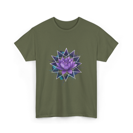 Lotus Flower Sacred Geometry Meditation T-Shirt - Military Green