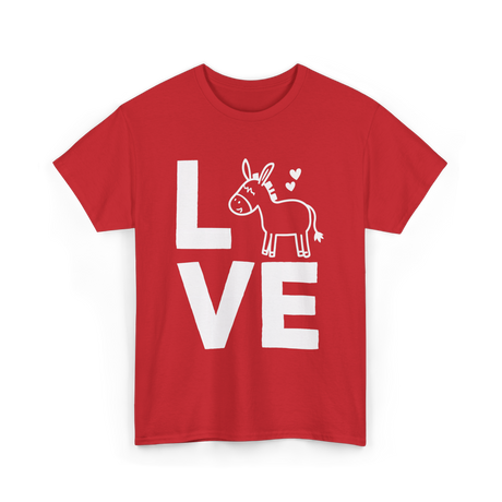 Love Donkey Animal Design T-Shirt - Red