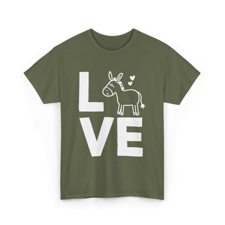 Love Donkey Animal Design T-Shirt - Military Green