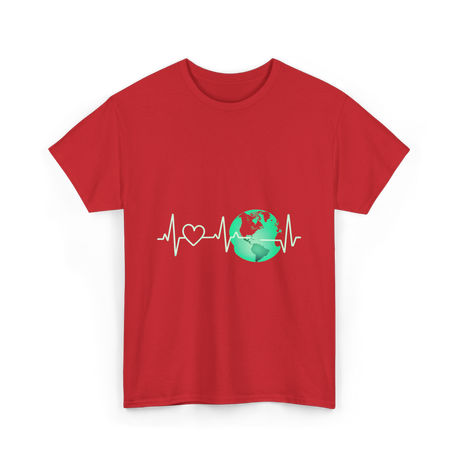 Love Earth Heartbeat Climate Change T-Shirt - Red