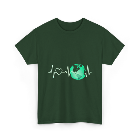 Love Earth Heartbeat Climate Change T-Shirt - Forest Green