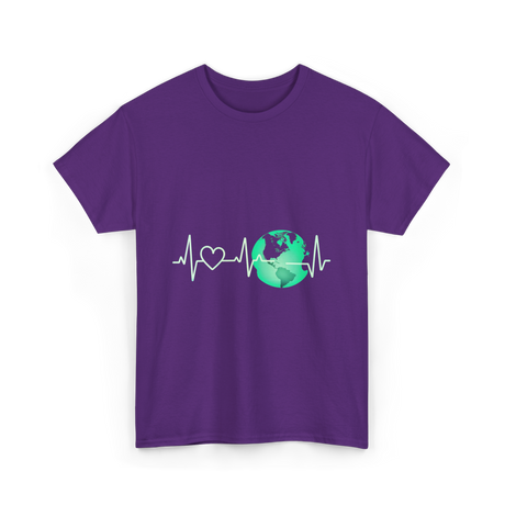 Love Earth Heartbeat Climate Change T-Shirt - Purple