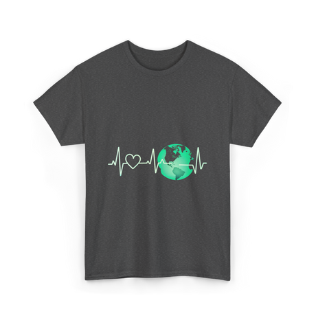 Love Earth Heartbeat Climate Change T-Shirt - Dark Heather