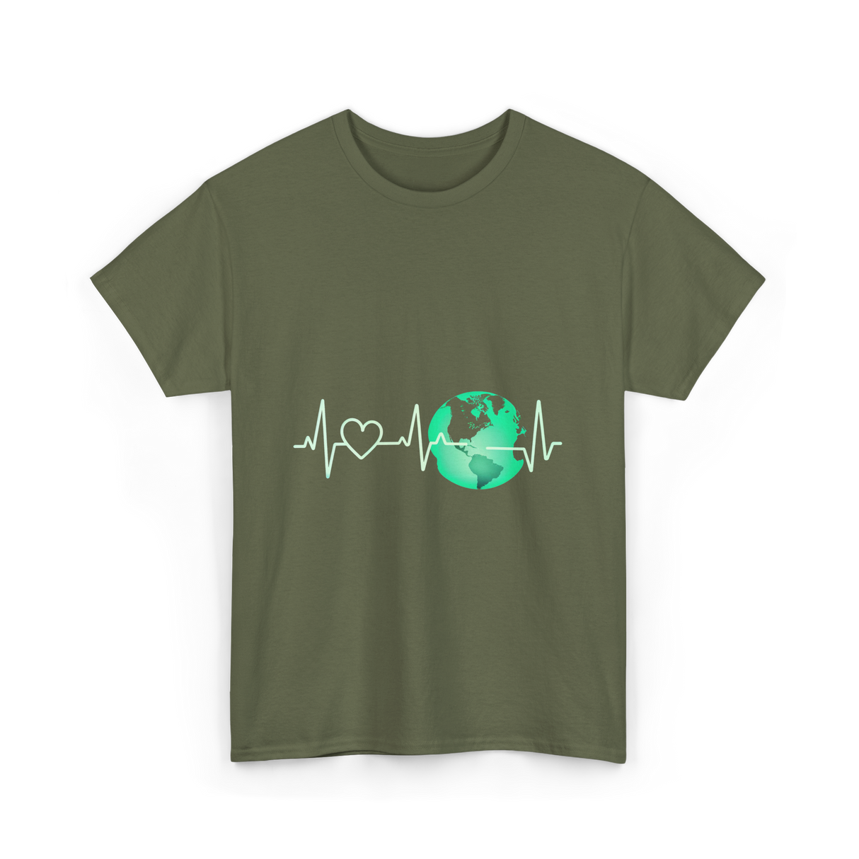 Love Earth Heartbeat Climate Change T-Shirt - Military Green