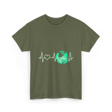 Love Earth Heartbeat Climate Change T-Shirt - Military Green