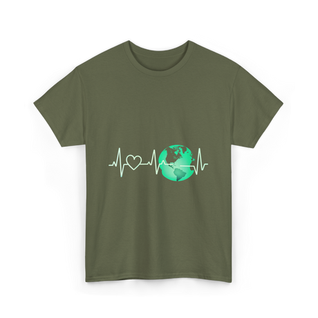 Love Earth Heartbeat Climate Change T-Shirt - Military Green