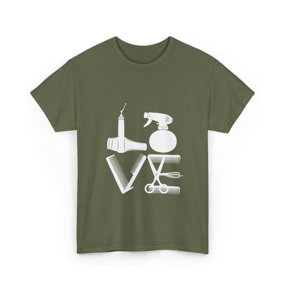 Love Hair Tools Hairdressing T-Shirt - Military Green