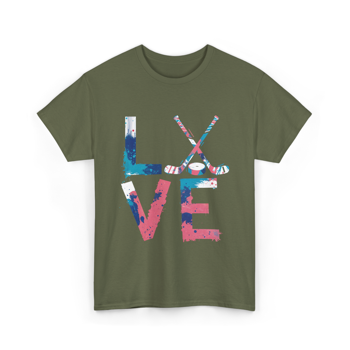 Love Hockey Ice Hockey T-Shirt - Military Green