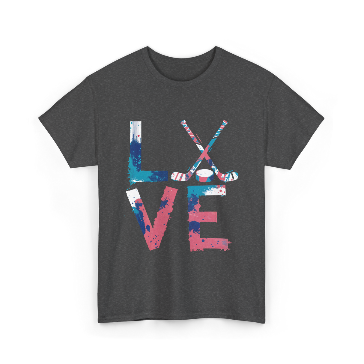 Love Hockey Ice Hockey T-Shirt - Dark Heather