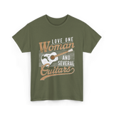 Love One Woman Guitar T-Shirt - Military Green