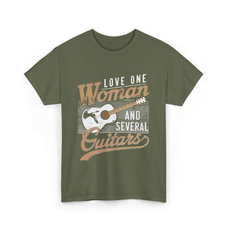 Love One Woman Guitar T-Shirt - Military Green