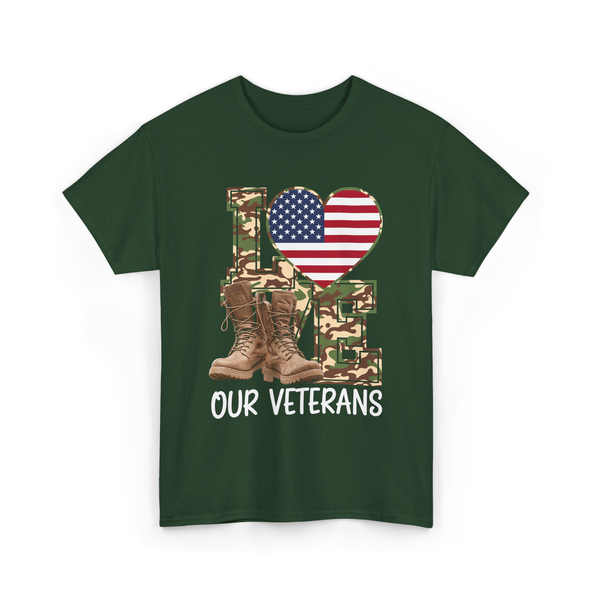 Love Our Veterans Veterans Day T-Shirt - Forest Green