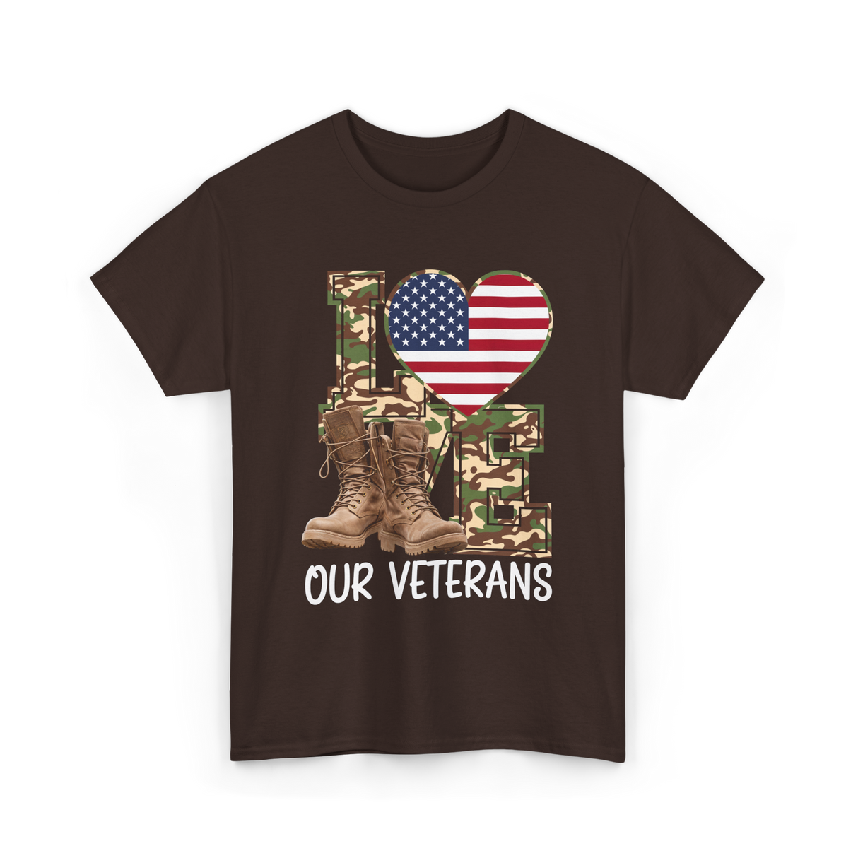 Love Our Veterans Veterans Day T-Shirt - Dark Chocolate