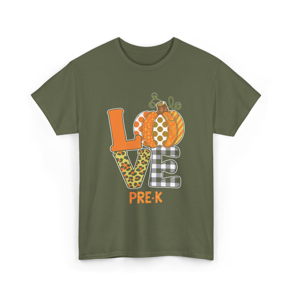 Love Pre-K Pumpkin Teacher T-Shirt - Military Green