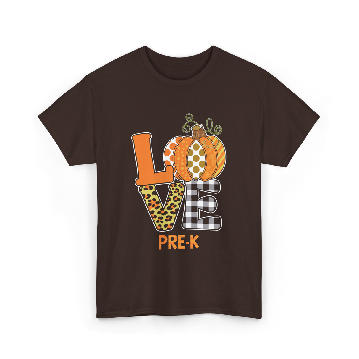 Love Pre-K Pumpkin Teacher T-Shirt - Dark Chocolate