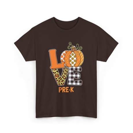 Love Pre-K Pumpkin Teacher T-Shirt - Dark Chocolate