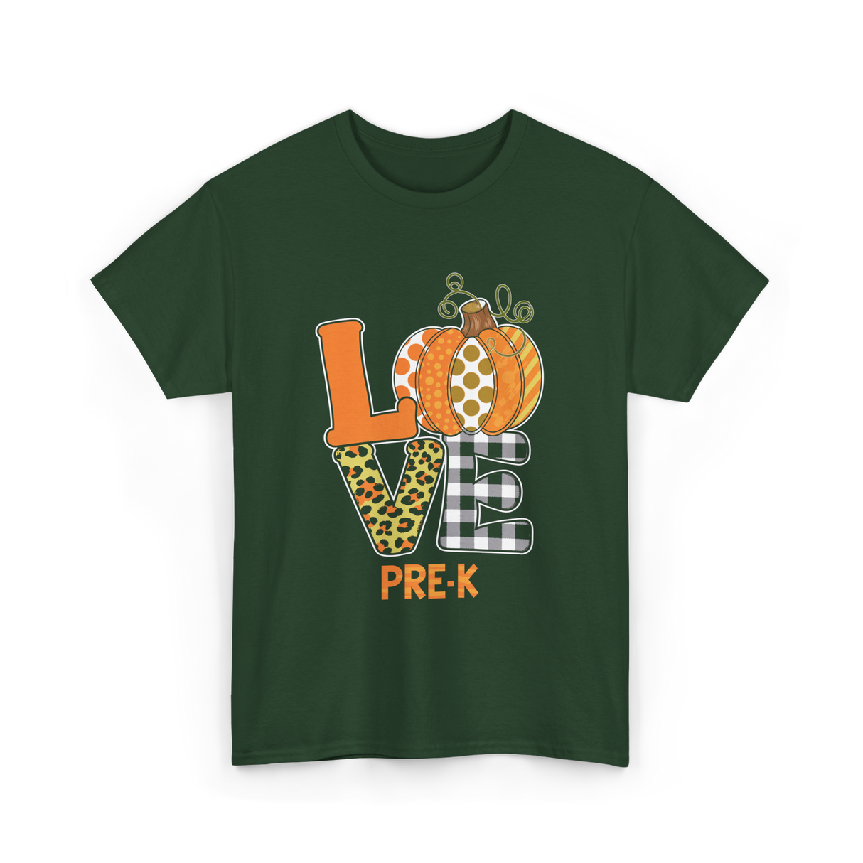 Love Pre-K Pumpkin Teacher T-Shirt - Forest Green