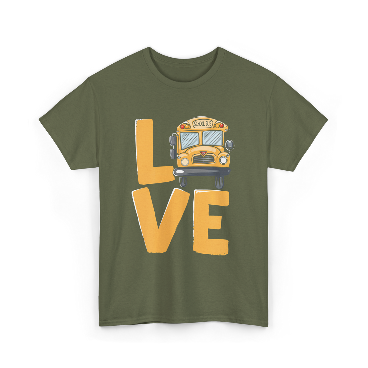 Love School Bus Driver Bus T-Shirt - Military Green