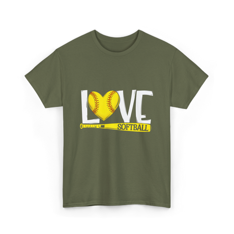 Love Softball Softball Fan T-Shirt - Military Green