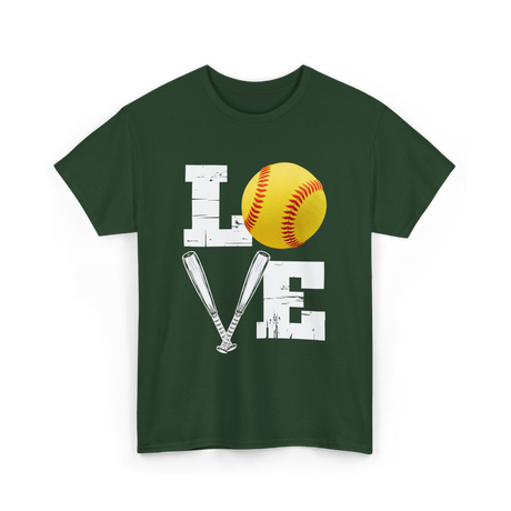 Love Softball Softball Player T-Shirt - Forest Green