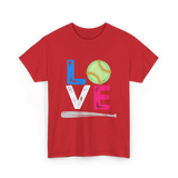 Love Softball Sports Fans T-Shirt - Red