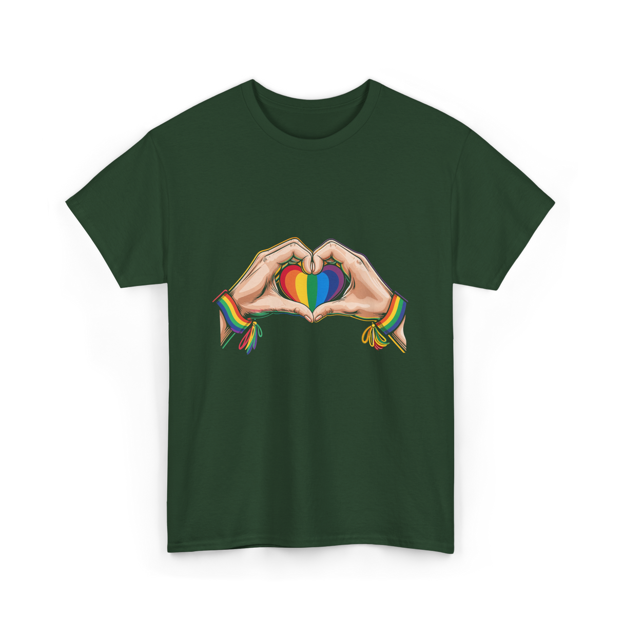 Love Wins Rainbow Heart Pride T-Shirt - Forest Green