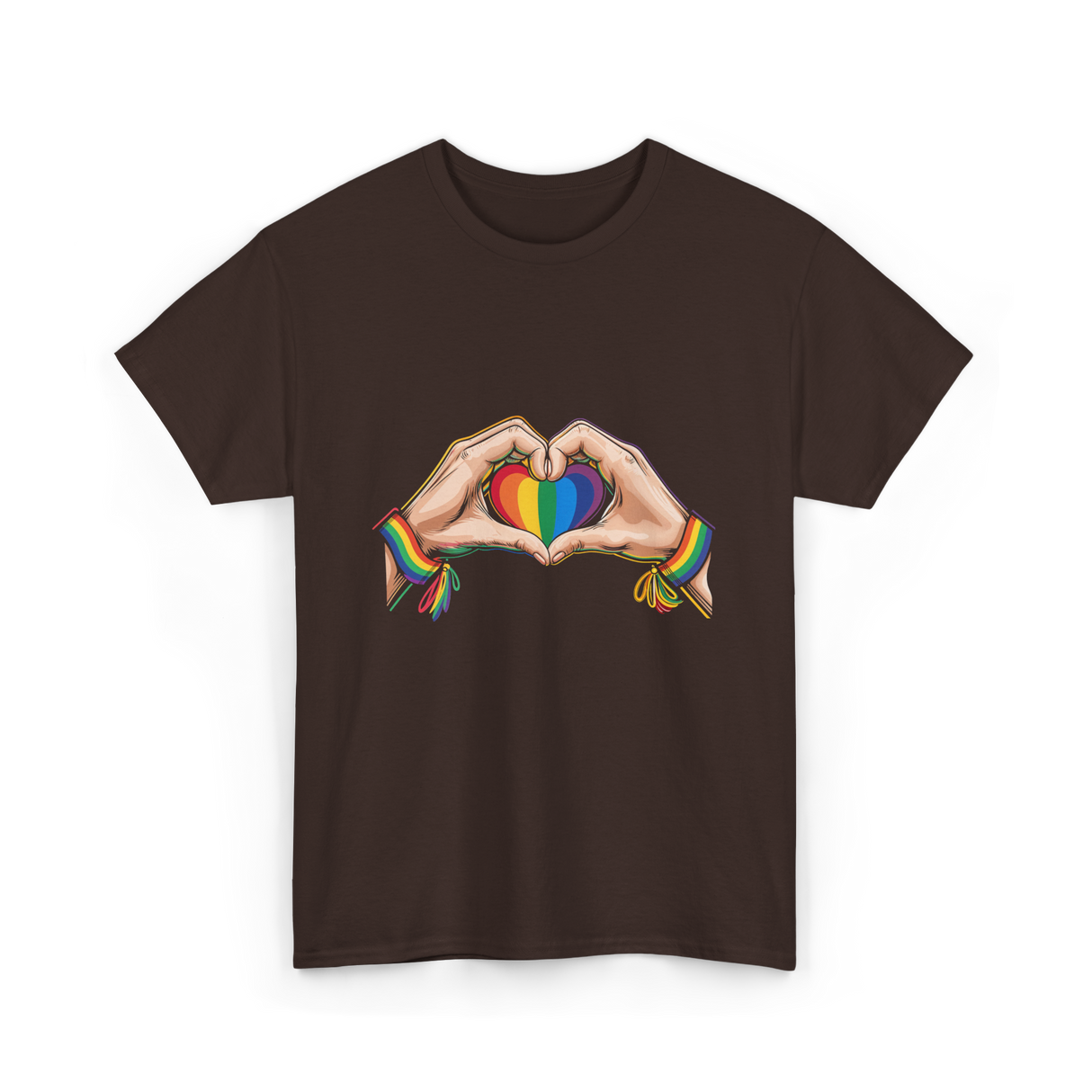 Love Wins Rainbow Heart Pride T-Shirt - Dark Chocolate