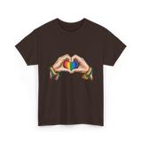 Love Wins Rainbow Heart Pride T-Shirt - Dark Chocolate