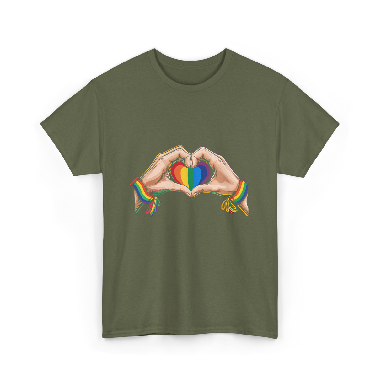 Love Wins Rainbow Heart Pride T-Shirt - Military Green