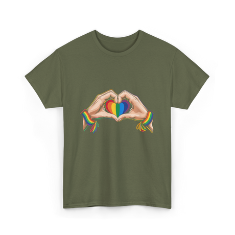 Love Wins Rainbow Heart Pride T-Shirt - Military Green