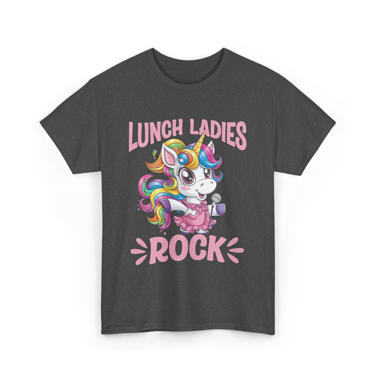 Lunch Ladies Rock Cute Unicorn T-Shirt - Dark Heather