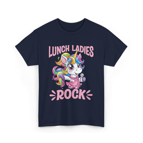 Lunch Ladies Rock Cute Unicorn T-Shirt - Navy