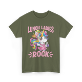 Lunch Ladies Rock Cute Unicorn T-Shirt - Military Green