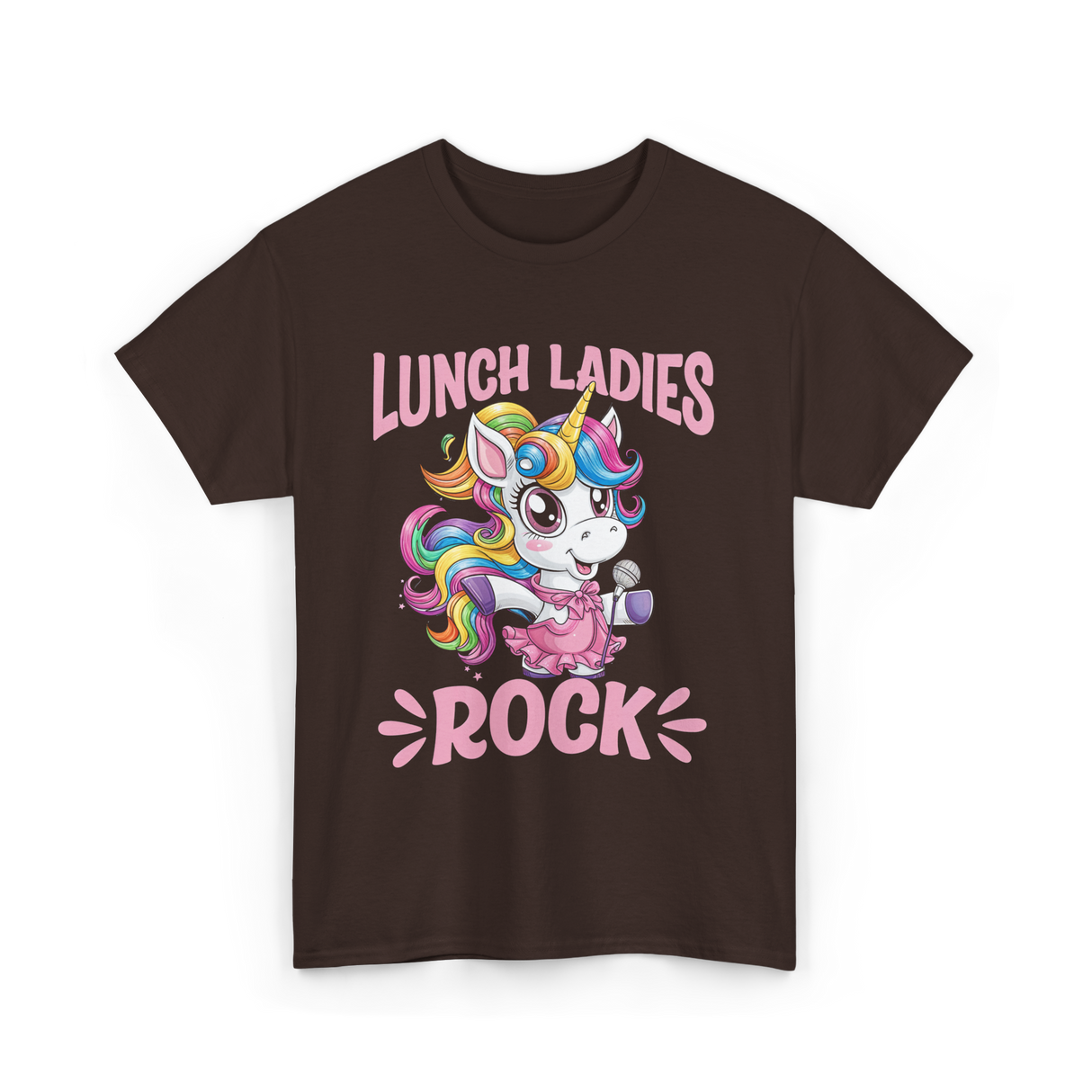 Lunch Ladies Rock Cute Unicorn T-Shirt - Dark Chocolate