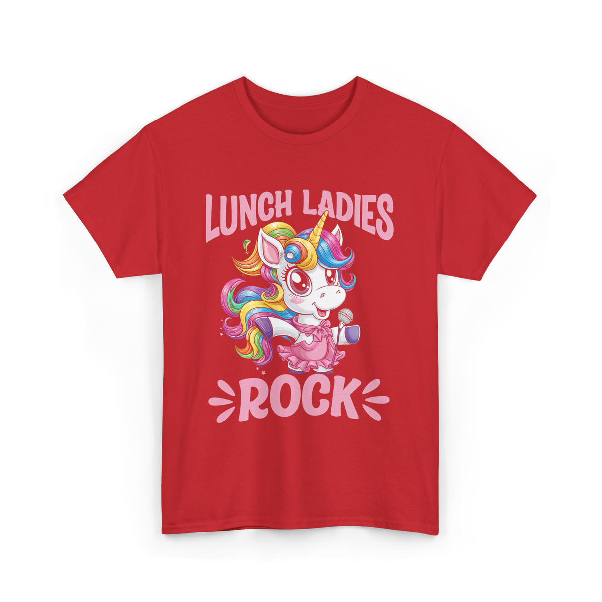 Lunch Ladies Rock Cute Unicorn T-Shirt - Red