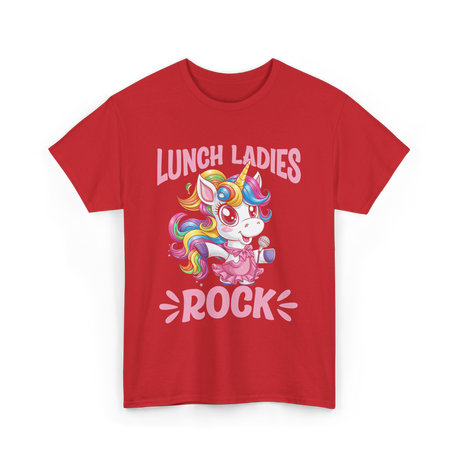 Lunch Ladies Rock Cute Unicorn T-Shirt - Red