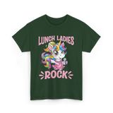 Lunch Ladies Rock Cute Unicorn T-Shirt - Forest Green