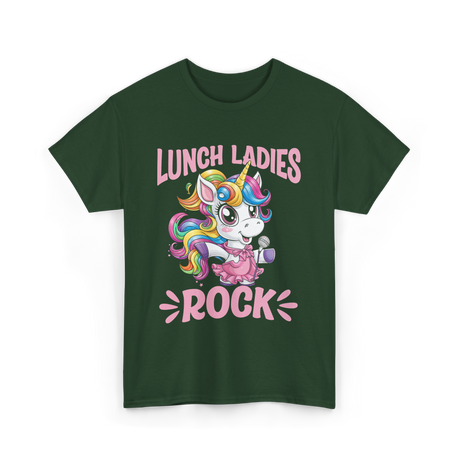 Lunch Ladies Rock Cute Unicorn T-Shirt - Forest Green