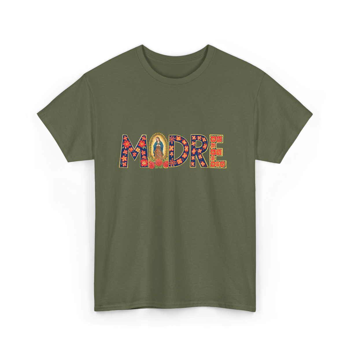 Madre Floral Mother Latino T-Shirt - Military Green