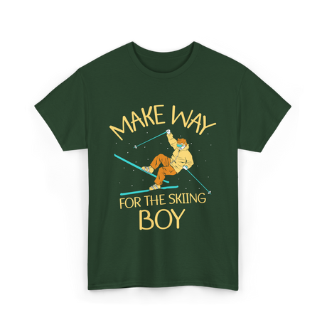 Make Way For The Skiing Boy Skier T-Shirt - Forest Green