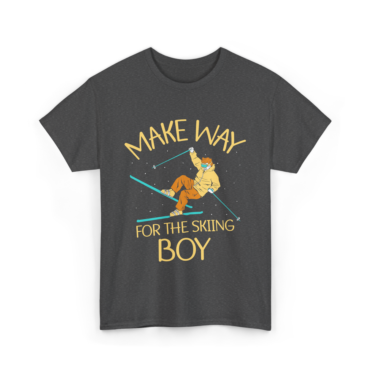 Make Way For The Skiing Boy Skier T-Shirt - Dark Heather