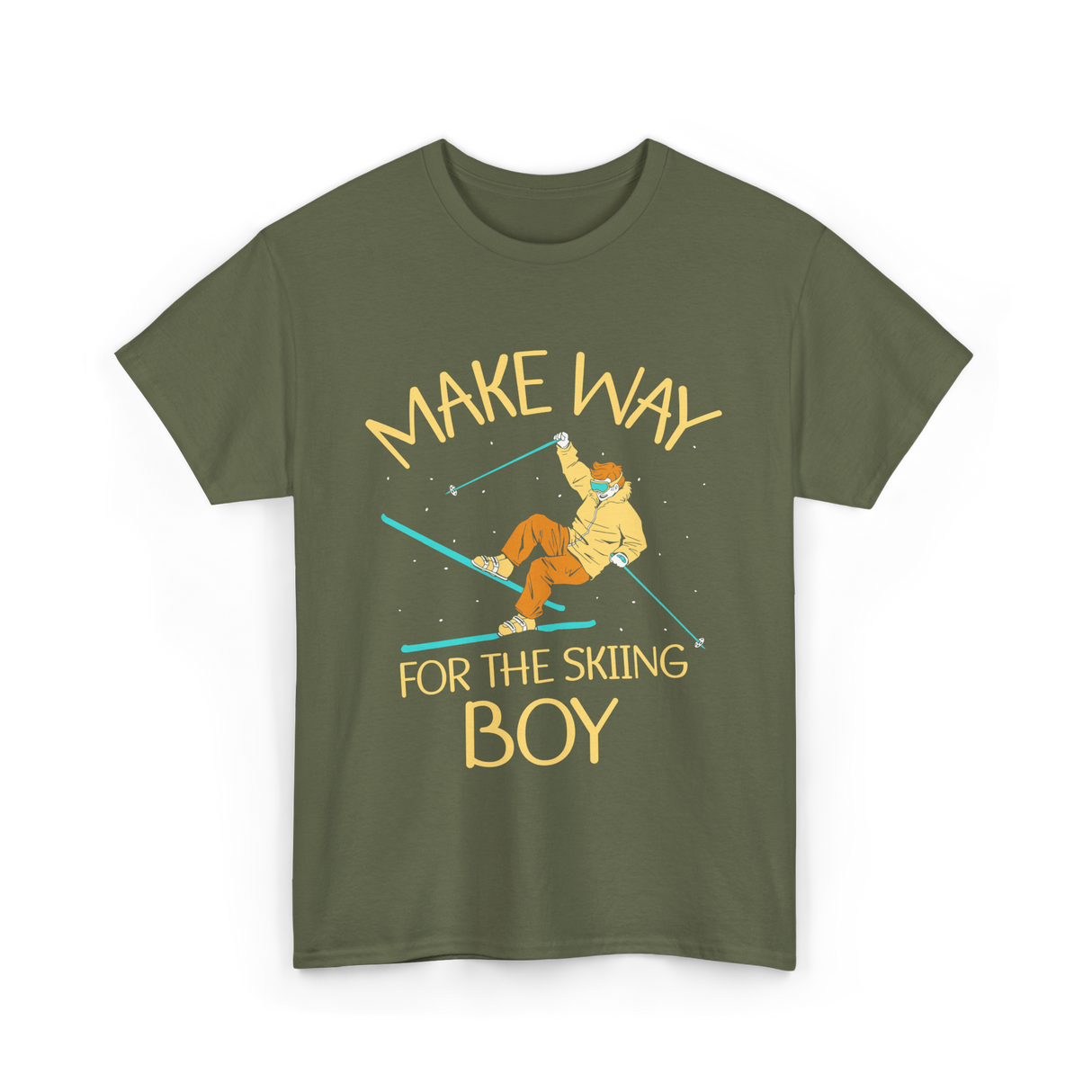 Make Way For The Skiing Boy Skier T-Shirt - Military Green