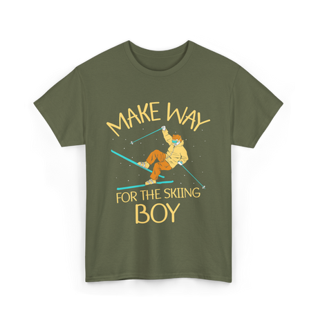 Make Way For The Skiing Boy Skier T-Shirt - Military Green