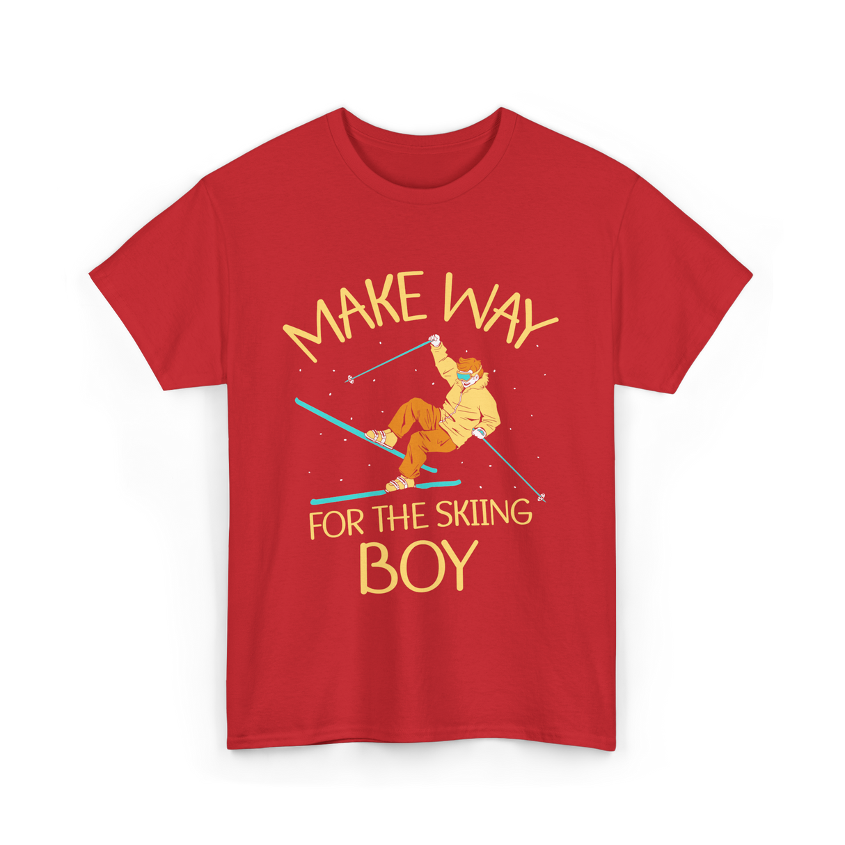 Make Way For The Skiing Boy Skier T-Shirt - Red