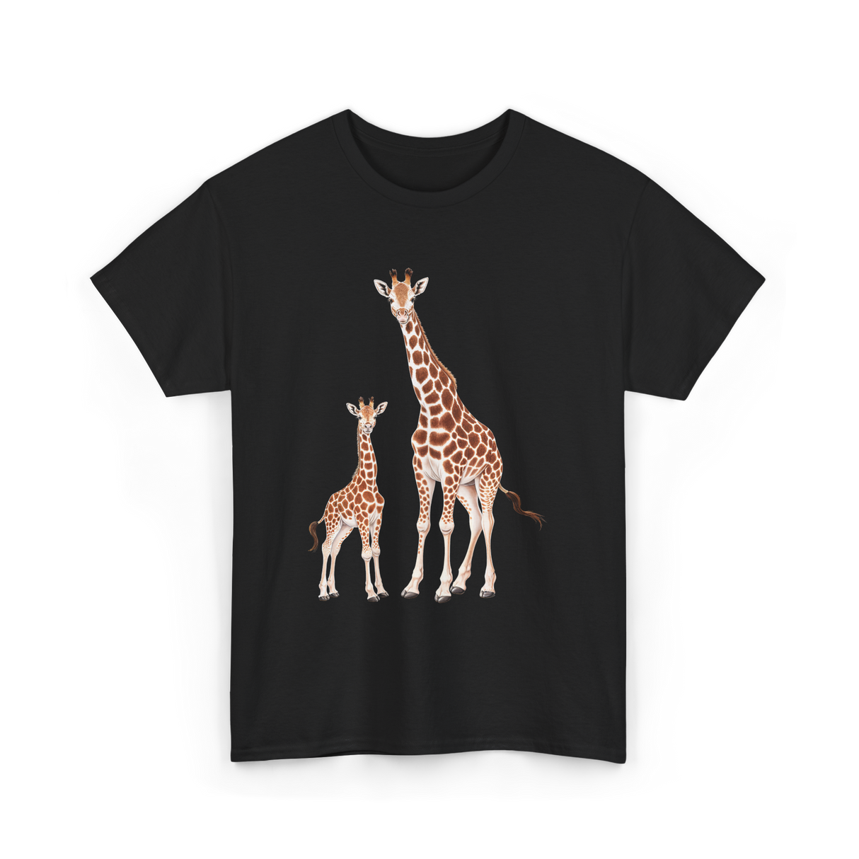 Mama Baby Giraffe Wildlife T-Shirt - Black