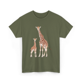 Mama Baby Giraffe Wildlife T-Shirt - Military Green