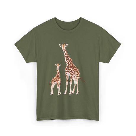 Mama Baby Giraffe Wildlife T-Shirt - Military Green