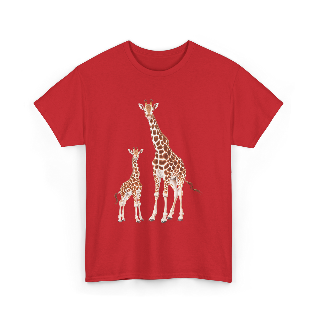 Mama Baby Giraffe Wildlife T-Shirt - Red