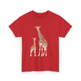 Mama Baby Giraffe Wildlife T-Shirt - Red